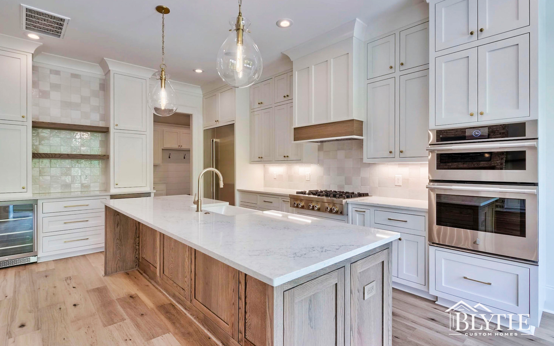 Blythe Custom Homes' French Country Modern Kitchen with Wine Cooler