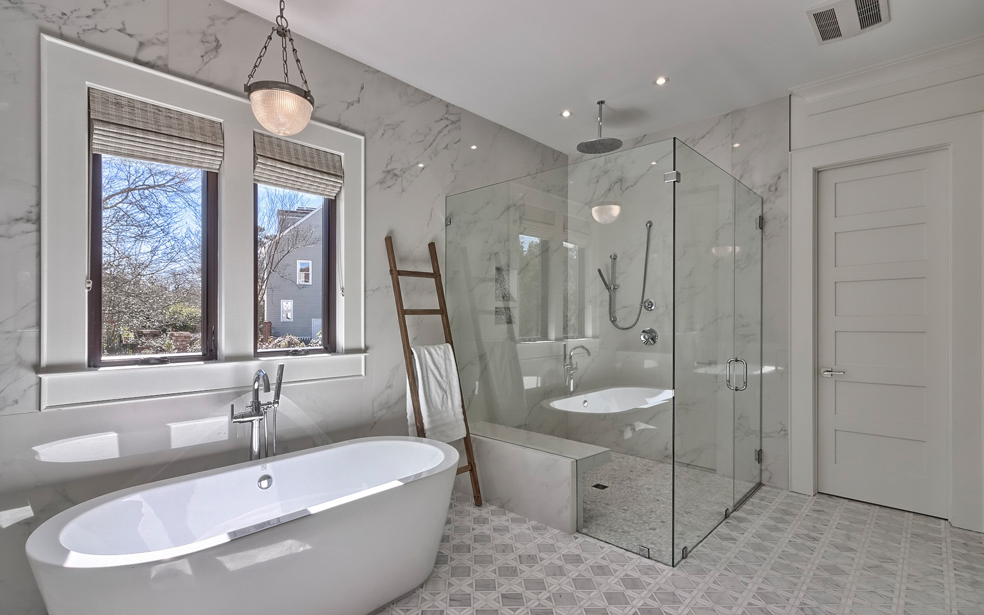 LaFaye Custom Home Builders' Gorgeous Bright & Airy Master Bath with Edgeless Glass Shower and Soak Tub